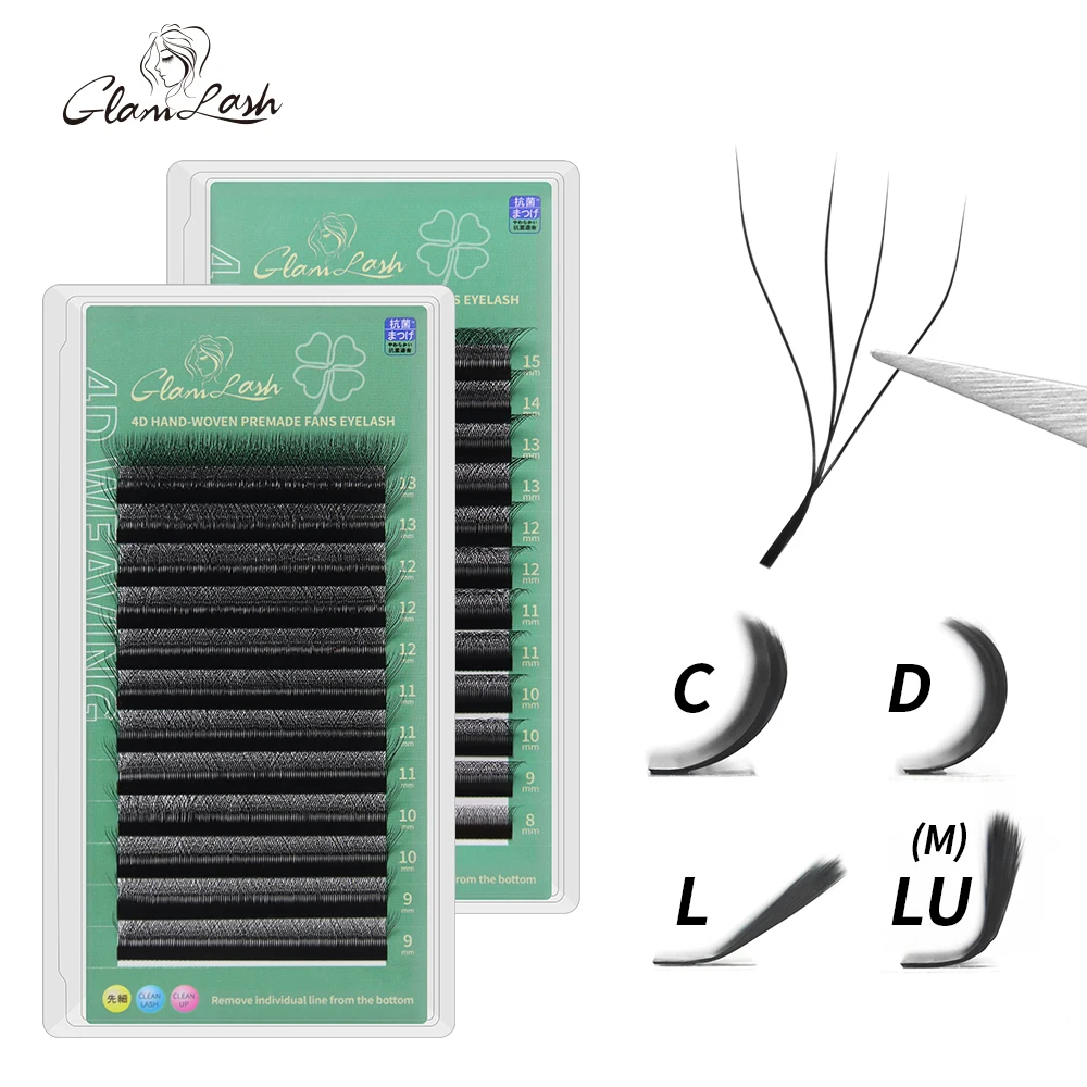 GLAMLASH 4D – W-förmige Wimpernverlängerung, automatische Blüte, W-Kunstwimpern, 0,07 mm C/D/L/LU Curl, individuell