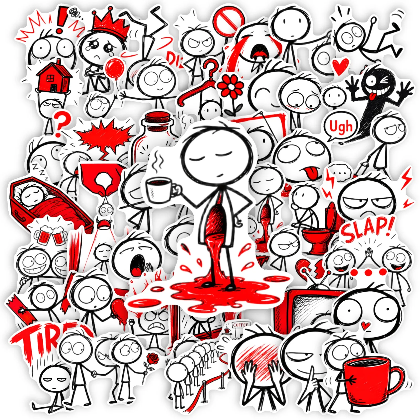 10/30/50Pcs Funny Stick‑Figure Stickers Cute Mood Expression Waterproof Decals For Water‑cup Notebook DIY Decor Holiday Gift