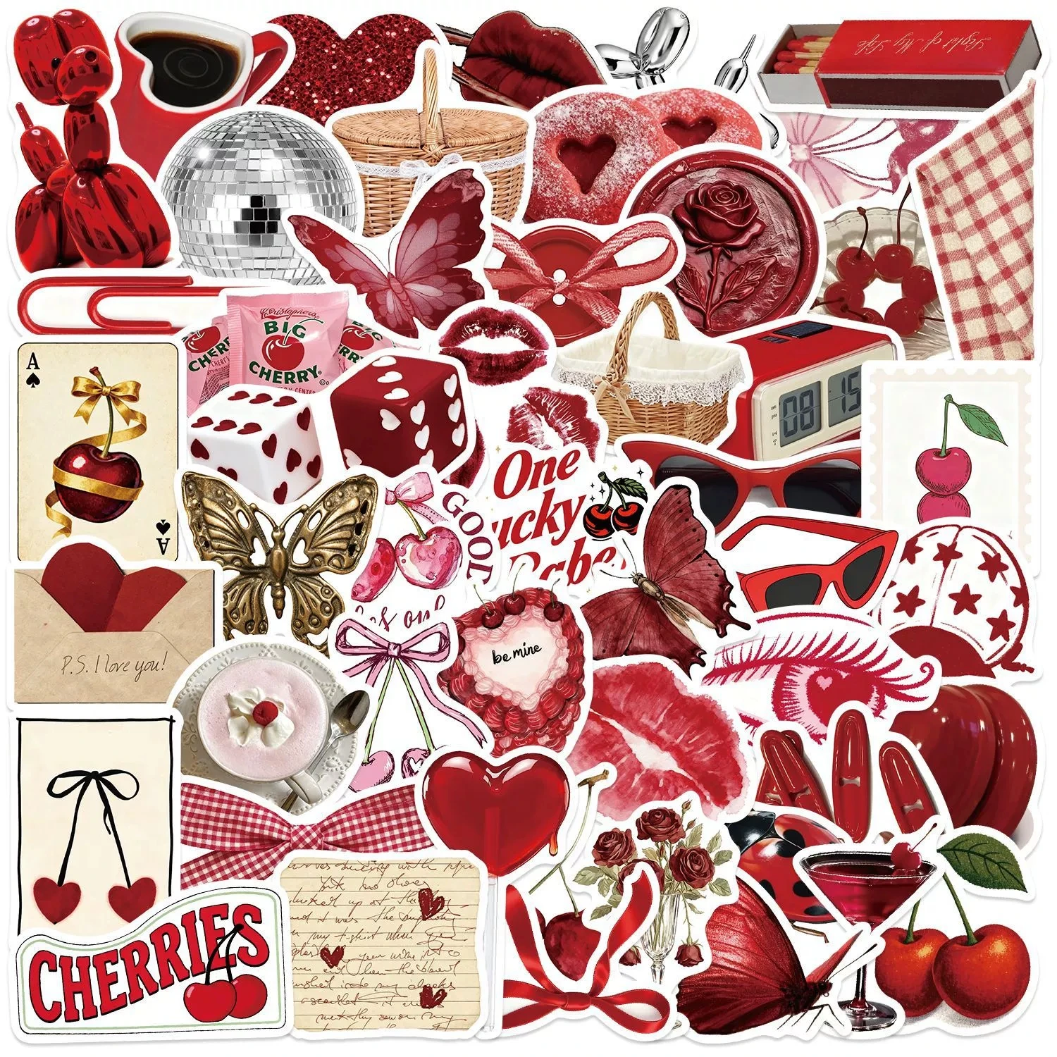50/100PCS Y2K Aesthetic Cherry Girl Stickers, Laptop, Guitar, Suitcase, Journal, Phone Case, Diary, Notebook Doodle Decals