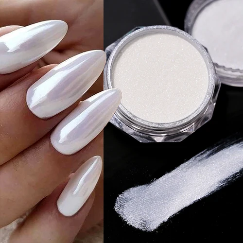 Concha nacarada degradada blanca, polvo brillante, red-1g, espejo polarizador, pigmento cromado blanco, manicura navideña, polvo para frotar