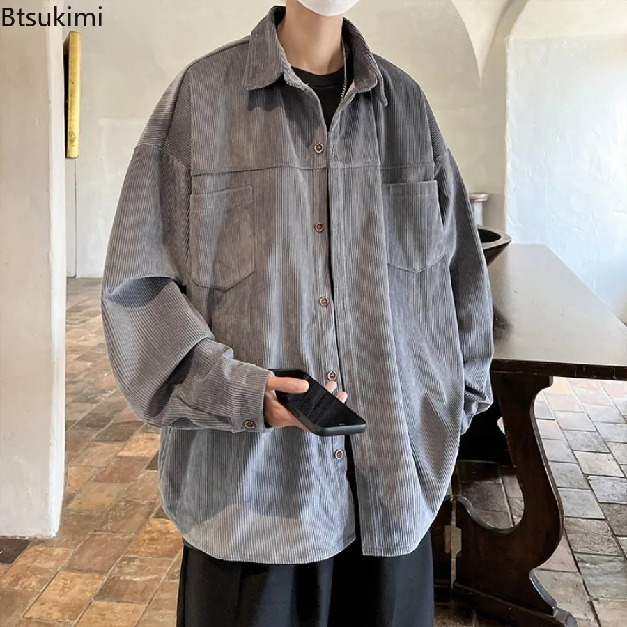 

2026 New Men's Fashion Lapel Button All-match Solid Shirts Coats Men Clothing Autumn Loose Casual Long Sleeve Tops Korean Shirt