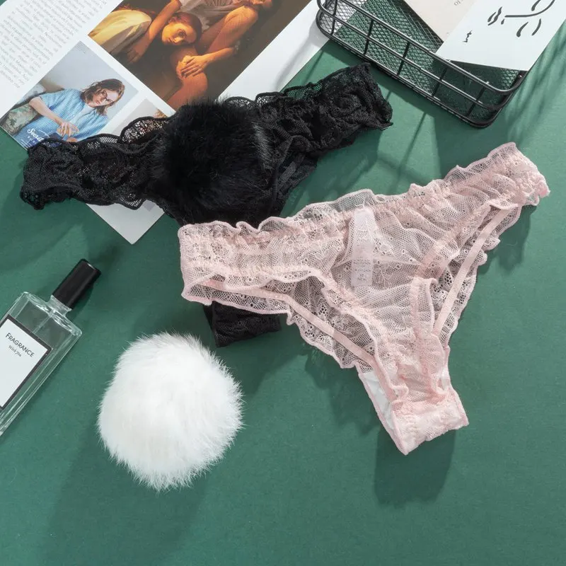 Sexy Höschen mit niedlichem Hasenschwanz, Damen-Tanga, Spitzen-Slip, transparente Unterwäsche, bequem, atmungsaktiv, niedriger Bund, G-String-Unterhose