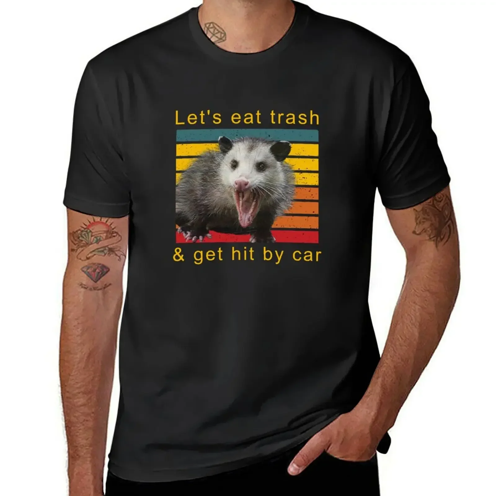 Let's eat trash and get hit by car T-Shirt boys animal print essential t shirt vintage graphic tee street wear shirts men