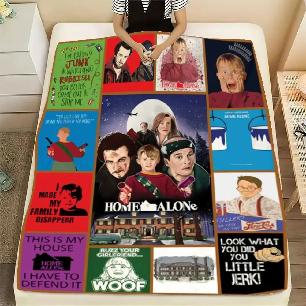 بطانية Home Alone - رمي ناعم مريح يتميز بمشاهد أفلام مميزة مع Kevin and Burglars، مثالية لليالي الفيلم، Chr
