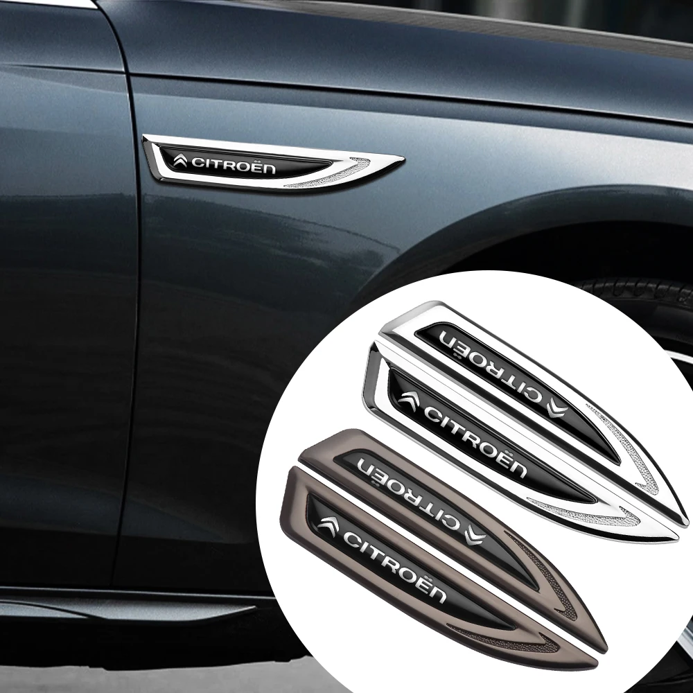 2 uds estilo de coche guardabarros cuchillo emblema insignia de Metal pegatinas para Citroen C4 Picasso Xsara C5 Aircross Cactus C1 C2 C3 C6 C8