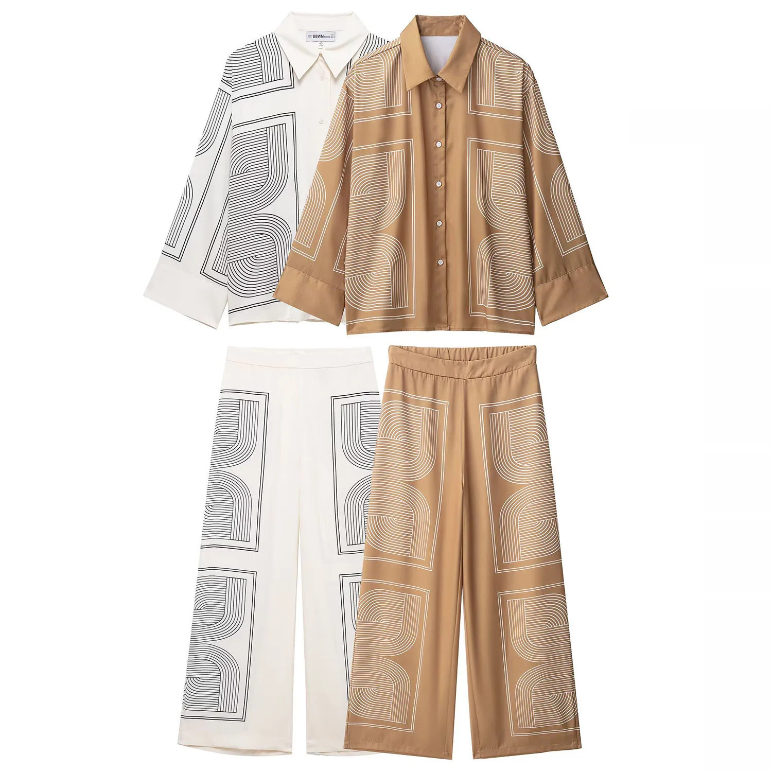 

Autumn 2025 Women's Floral Print Long Sleeve Shirt Casual Straight Leg Pants Set Polyester Blend Fabric Fashionable Outfit