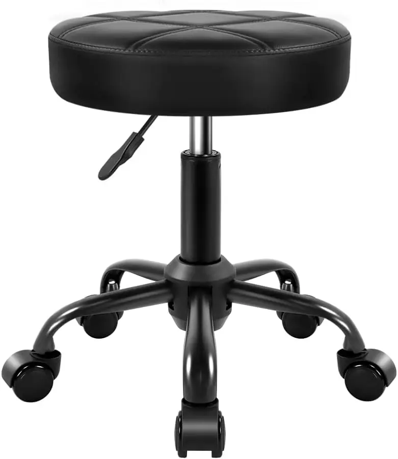 

Rolling Stool Chair Pu Leather Height Round With Wheels Chair For Salon Spa Drafting Small (Black)