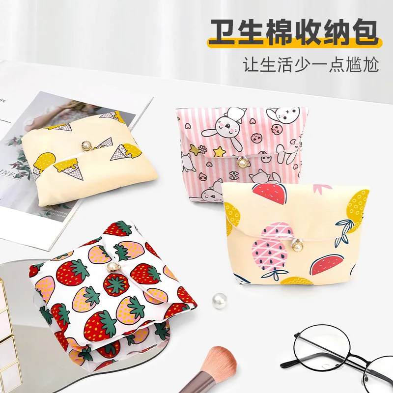 Korean Cute Cartoon Large Capacity Sanitary Napkin Storage Bags Girls Cartoon Physiological Period Tampon Organiser Bag Mini Bag