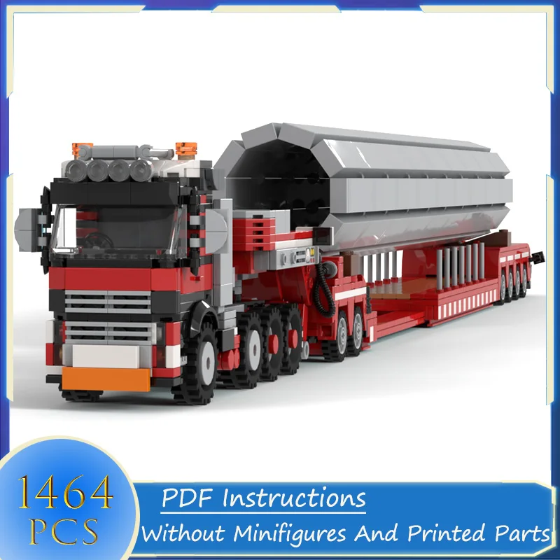 City Transpor 8x4 Semi-Tractor with Extendable Euro Low Loader Model MOC Building Blocks Urban Freight Vehicle Bricks Toys Gifts