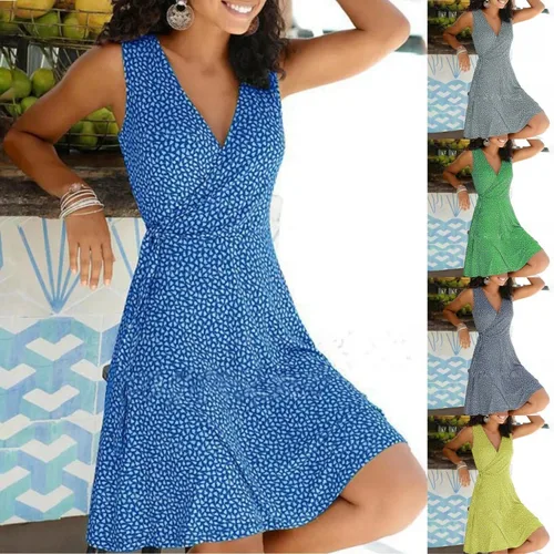 Vestidos para mujer 2025 Casual de talla grande para mujer Floral Wrap cuello en V vestido Midi una línea Swing Cap manga Midi Vestidos De Fiesta