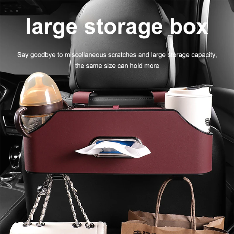 Car Multifunctional Leather Tissue Storage Box Place Water Cup Creative Portability On-board car seat back storage bag