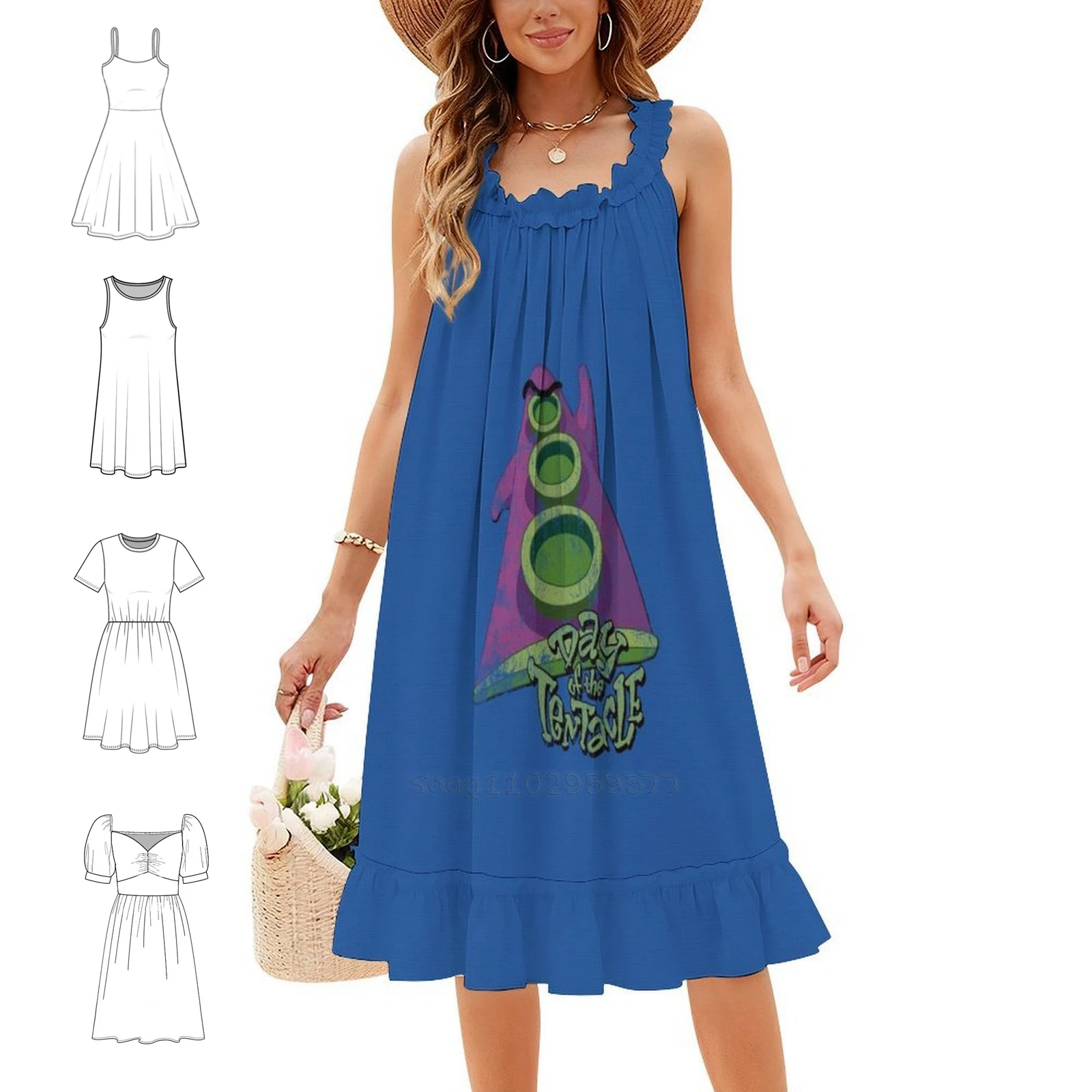 Day Of The Tentacle ( Distressed ) Women's Hip Hop Streetwear Dress Graphic Print Party Club Wear Day Tentacle Lucas Maniac