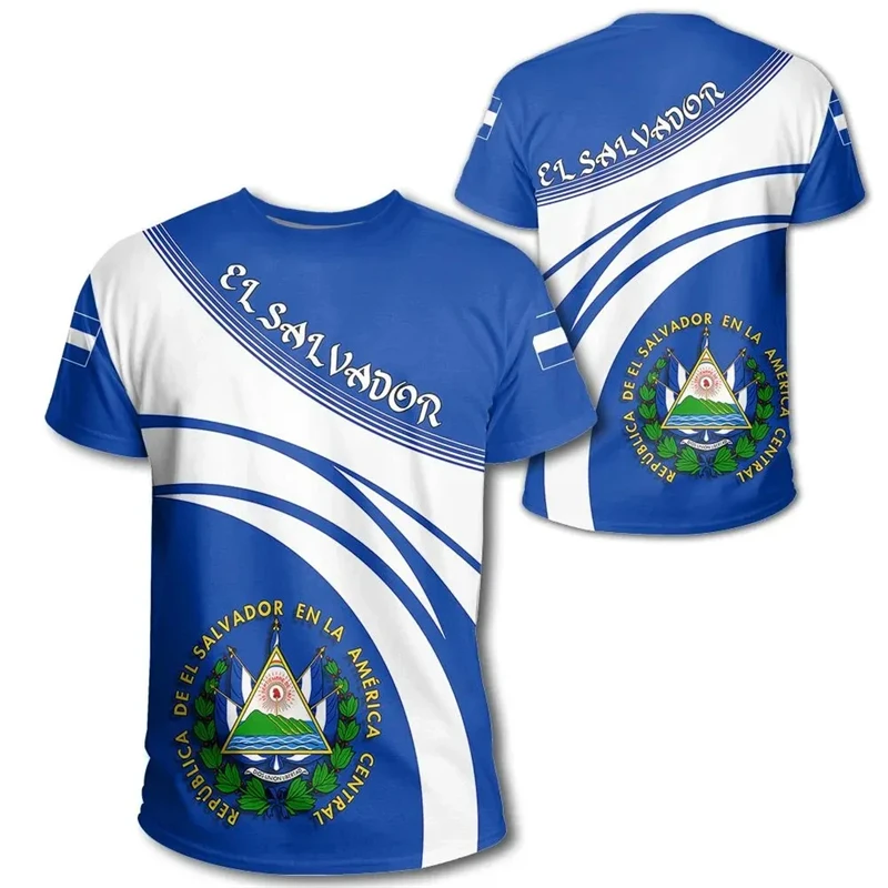 El Salvador Flag Map 3D Print T Shirt for Men Clothes Fashion Male T-Shirt National Emblem Tshirt Independence Day Tee Women Top