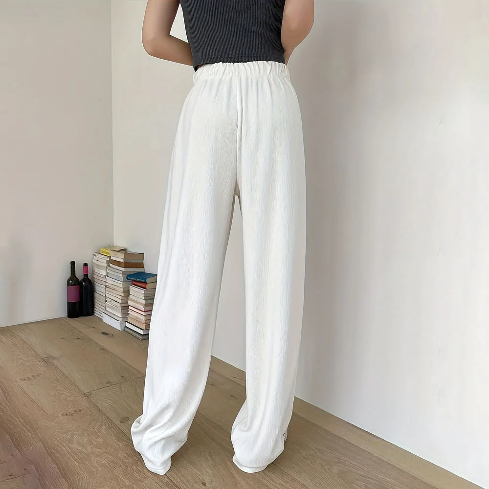 Fashion Women's Solid Color Long Pants Drawstring Design White Wide Leg Trousers Joggers Loose Fit Casual Streetwear Pant