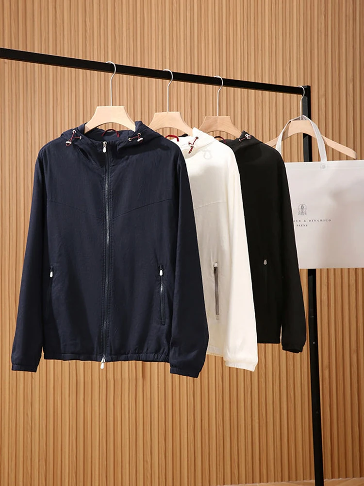 

Italian Style Linen Blend Casual Hooded Jacket Men's Spring Summer Breathable Versatile Outerwear Fashion Urban Loose Fit