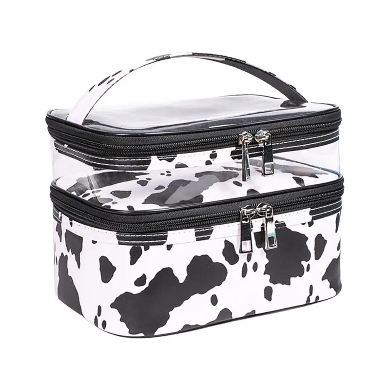 New Cow Print Portable Makeup Bag Large Cosmetic Bag For Travel Toiletries Organizer Pouch Female Storage Box Makeup Cases