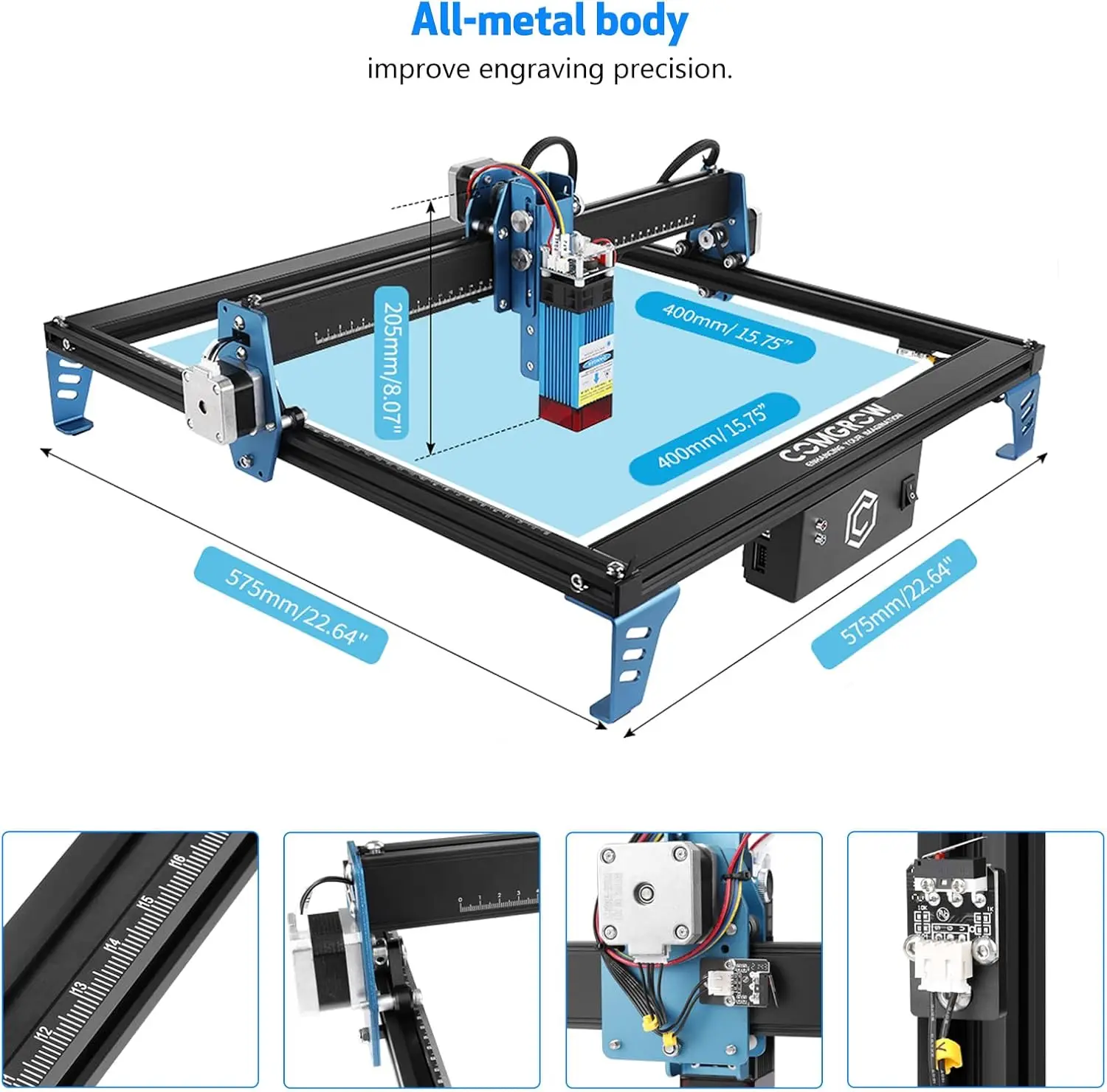 Máquina de grabado láser, 5W de potencia de salida, cortador y grabador láser, 24V, punto comprimido, 10000 mm/min