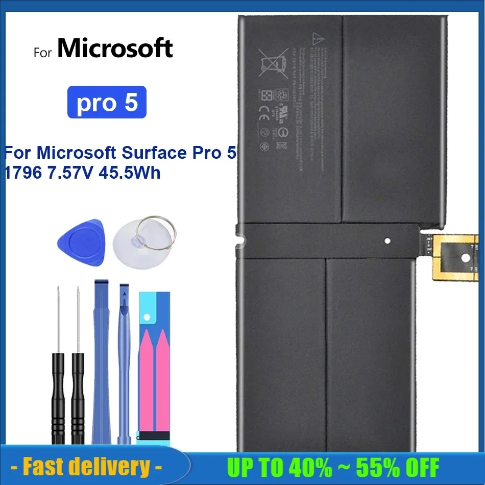 

5940mAh High Quality Replacement Battery For Microsoft Surface Pro 5 Pro5 1796 7.57V 45.5Wh Series Rechargeable Tablet Batteries