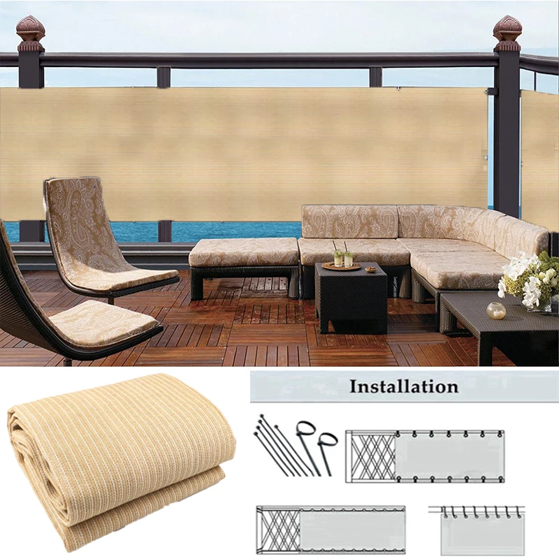 

New Thicken Beige Balcony Privacy Screen Backyard Garden Fence Mesh Anti-UV Apartment Terrace Safty Privacy Net Outdoor Awning