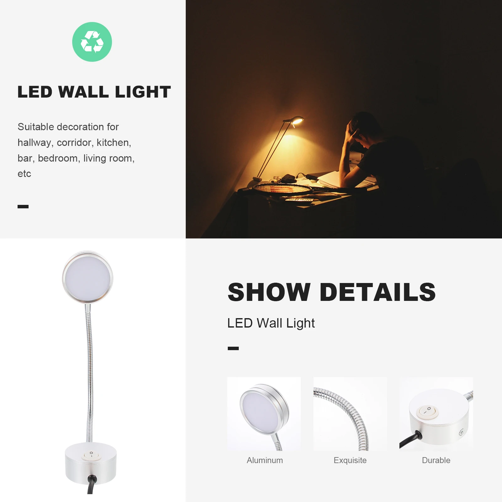 

Indoor Bedside Wall Lamp Simple Led Reading Light Students Dorm Light Eu Plug Wall Mount For Bedroom Living Room Corridor