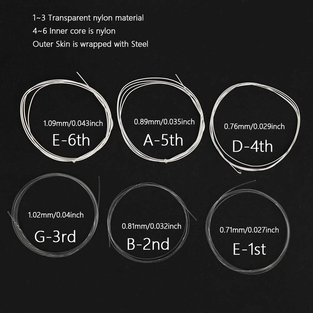 6pcs/set,Classical Guitar Strings Set: Metal-Nylon Replacement, Normal Tension - Essential Accessories for Guitar Maintenance