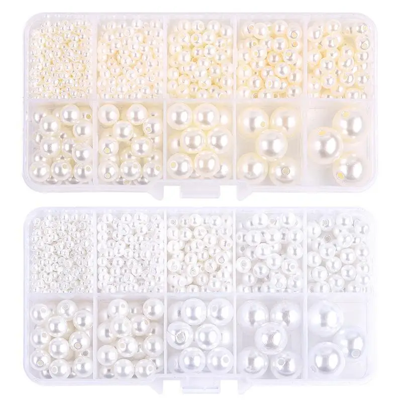 3-14mm Ivory Pearl Beads Kit Acrylic Imitation Pearl with Hole Jewelry Making Kit Set For DIY Bracelet Sew Craft Jewelry Making