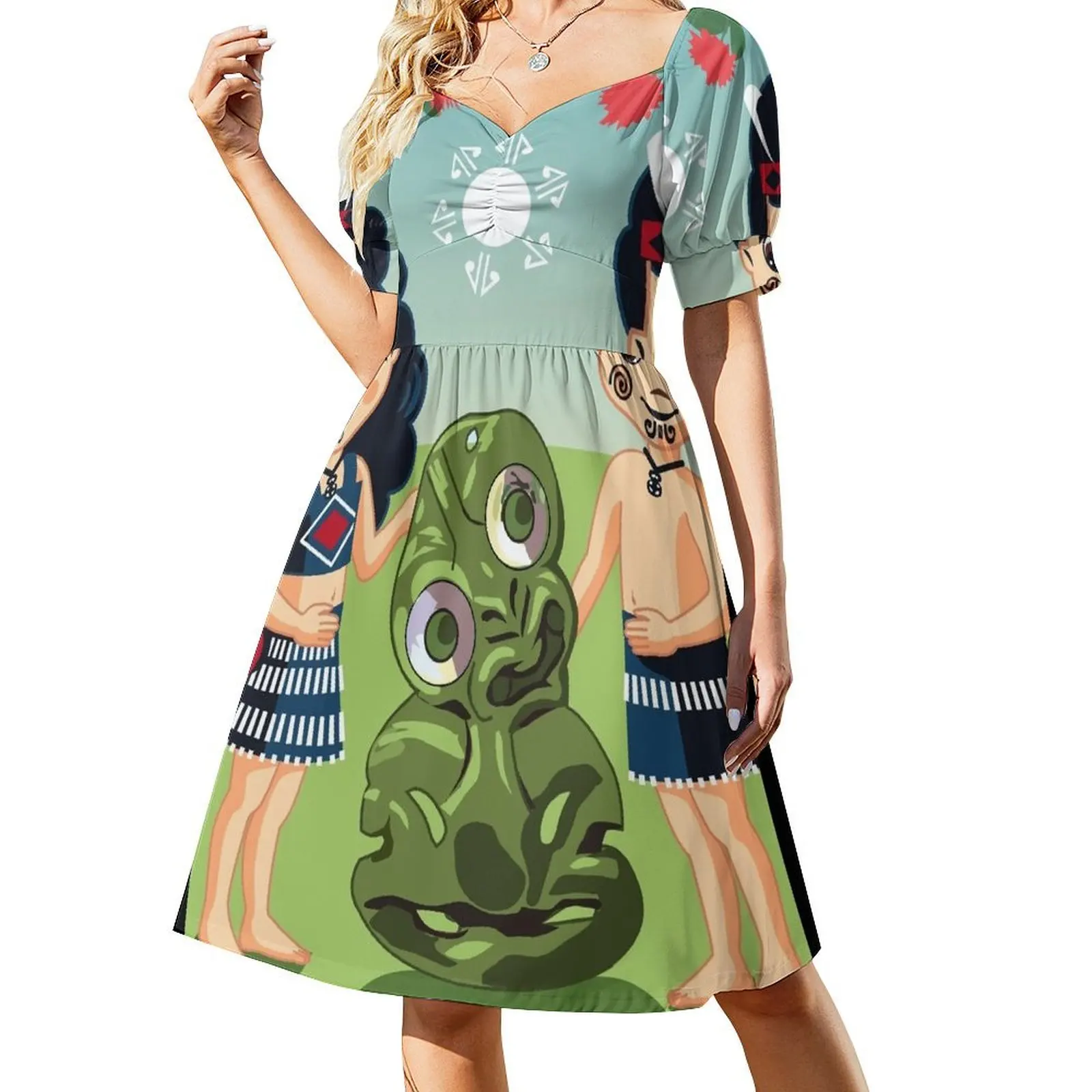 

Poi, Haka and Friendly Tiki Short-Sleeved Dress womans clothing Dress for girls