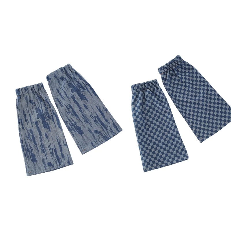 Women Jeans Leg Warmers with Elastic Cuffs Punk Plaids Stripes Flared Leg Covers
