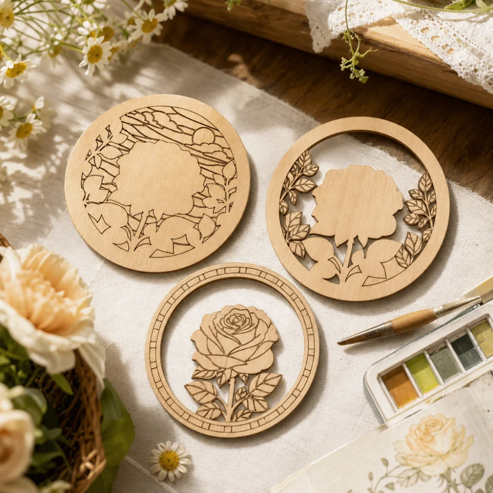 Wall Decoration 3 Layers Wooden Rose Painting Set Coloring Flower 2D Flat DIY Painting Art Craft Rose Art Set Home Decoration