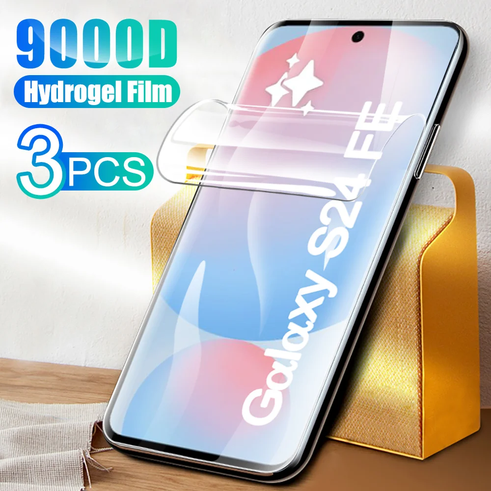 Sumsung S24FE Hydrogel Film 3Pcs 9999D Curved Soft Screen Protector For Samsung Galaxy S24 FE S 24 FE 24FE Phone Film Not Glass