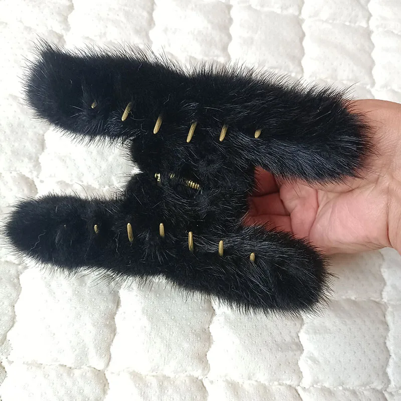 New Korean Real Mink Fur Claws Fashion Large Hair Clip Hairpins Barrettes Crab Hairgrips For Women Natural Fur Headwear