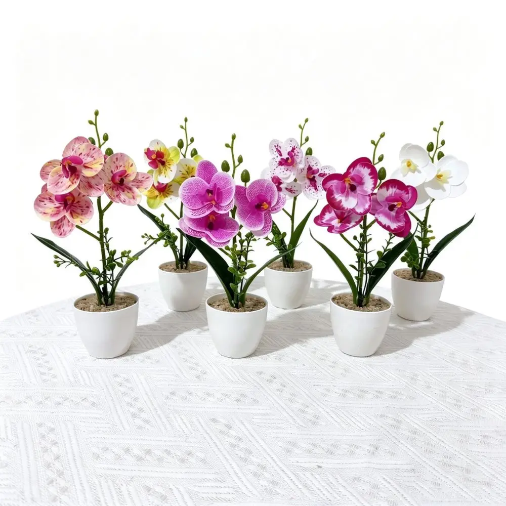 Artificial Butterfly Orchid Potted Flower Handcrafted PVC Fake Plant For Home Interior Desk Office Floral Desktop Ornament
