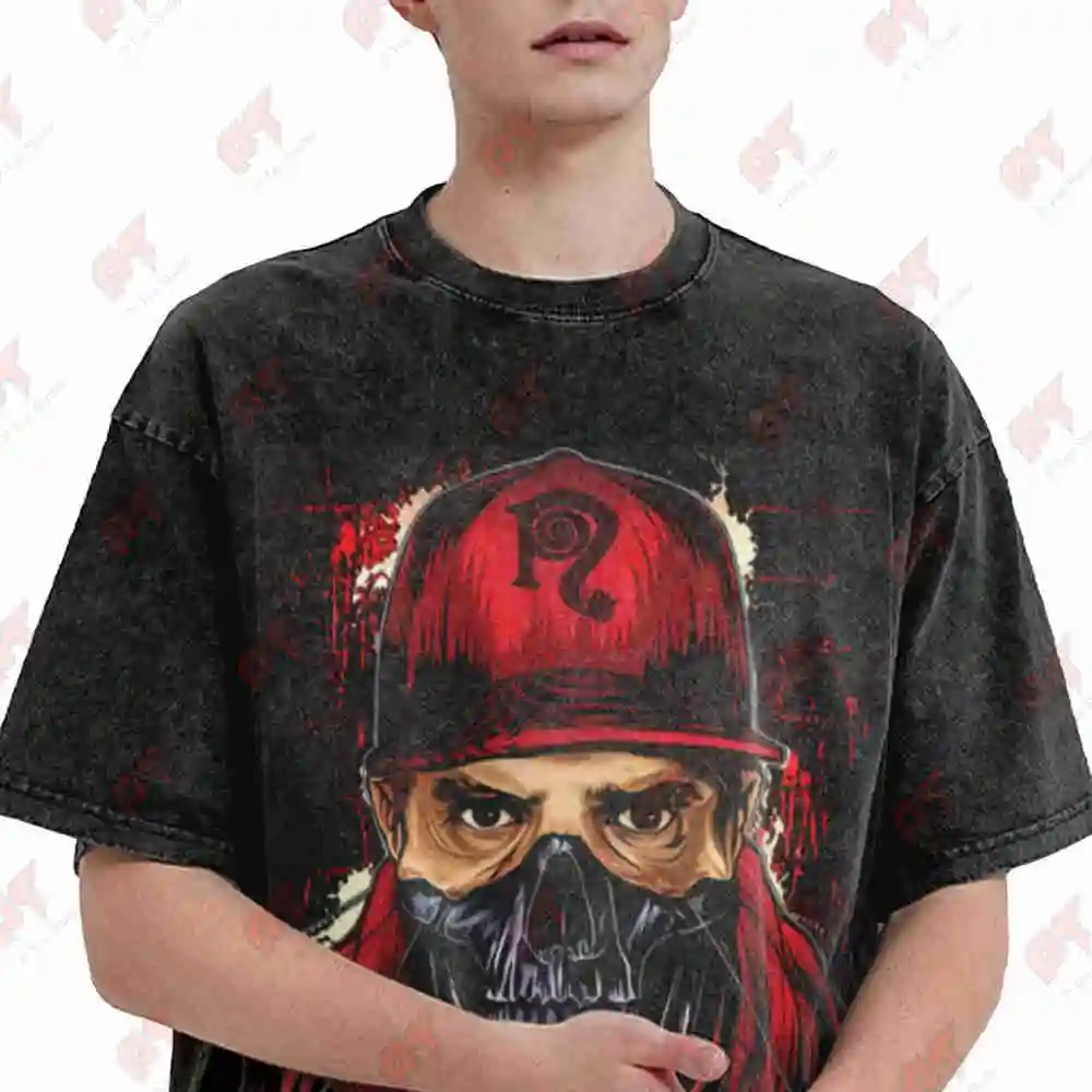 Necro Style Skull Puncture Wound Percro Vintage Washed Tee Pure Cotton T-Shirt
