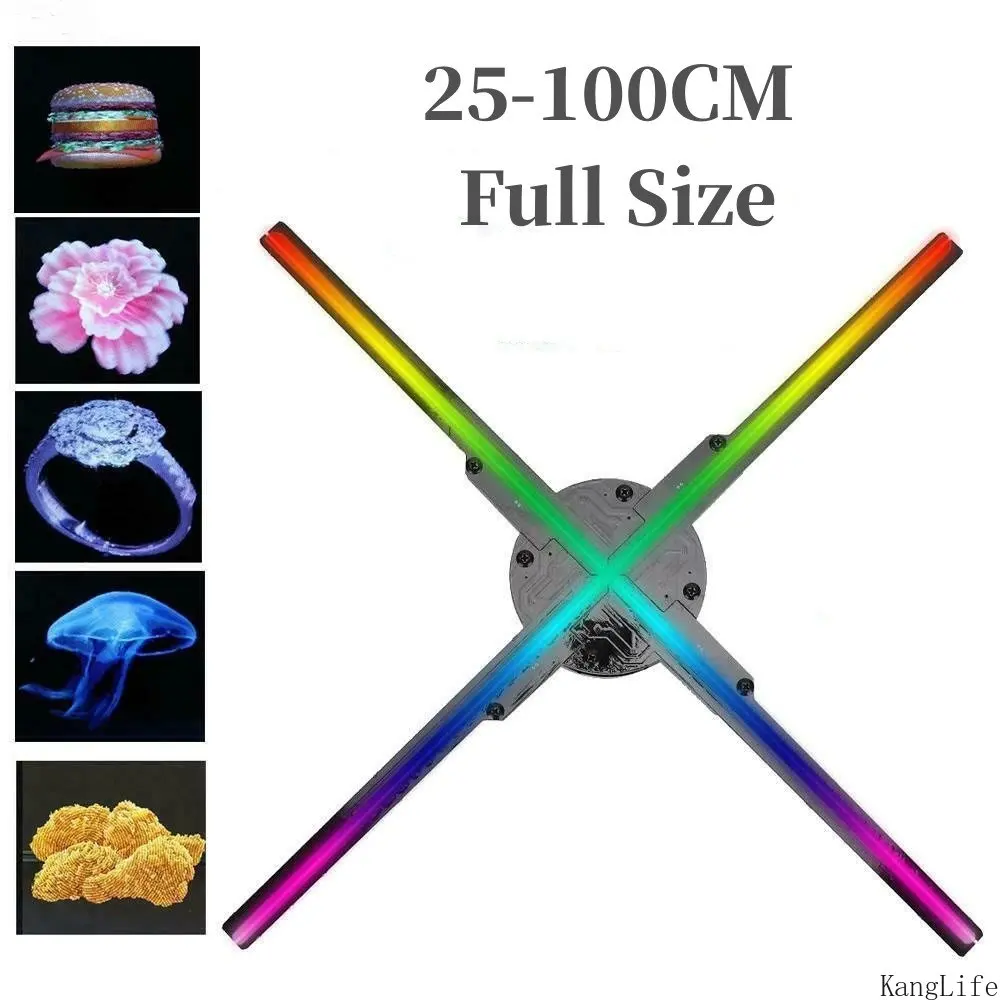 Proyector de holograma 3D, dispositivo con Control remoto, pantalla publicitaria comercial, transmisión de luz, imagen y vídeo, logotipo, todos los