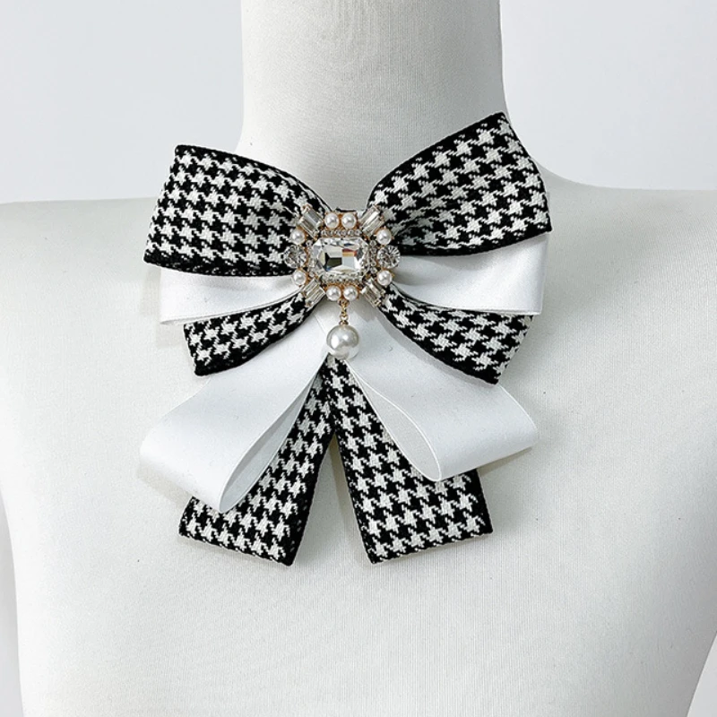 

Korean Multi-layer Fabric Bow Brooch Rhinestone Crystal Shirt Collar Pins for Women Fashion Bowknot Jewelry Accessories