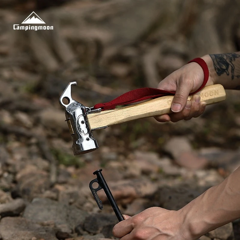 C5 Outdoor Camp Hammer Stainless Brass Head Steel Wooden Handle Fixed Tent Nail Peg Stake Remover Rhino Hammer With Safety Rope view 2