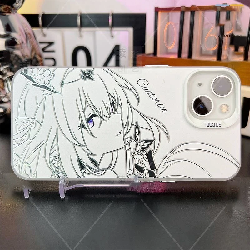 

Luxury Wuthering Waves Castorice Silver Soft Case protection for iPhone 16 15 13 12 11 14 Pro Max XS XR 7 8 Plus X Hard Coque