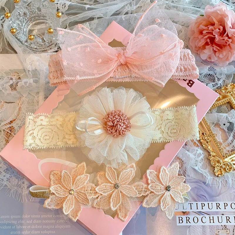 3Pcs/Set Baby Headband Flower Bow Princess Lace Hairband Elastic Infant Turban Headscarf Newborn Headwear Kids Hair Accessories