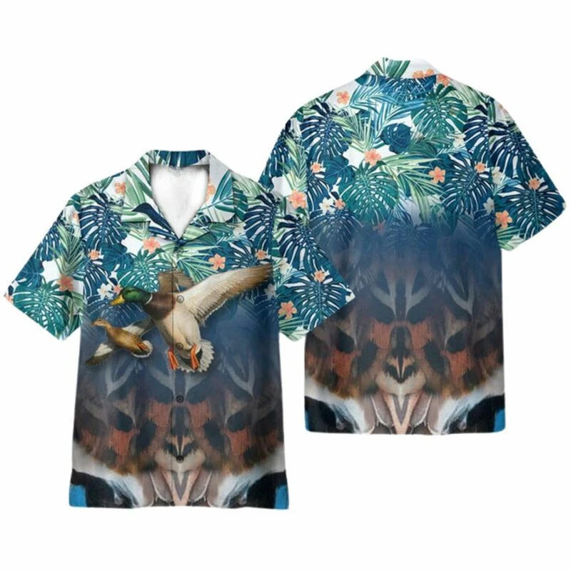 Men's Shirt Summer Hawaii Beach Shirts Duck 3D Printed Short Sleeve Tops Streetwear Loose Casual Hawaiian Shirts Blouse Camisa