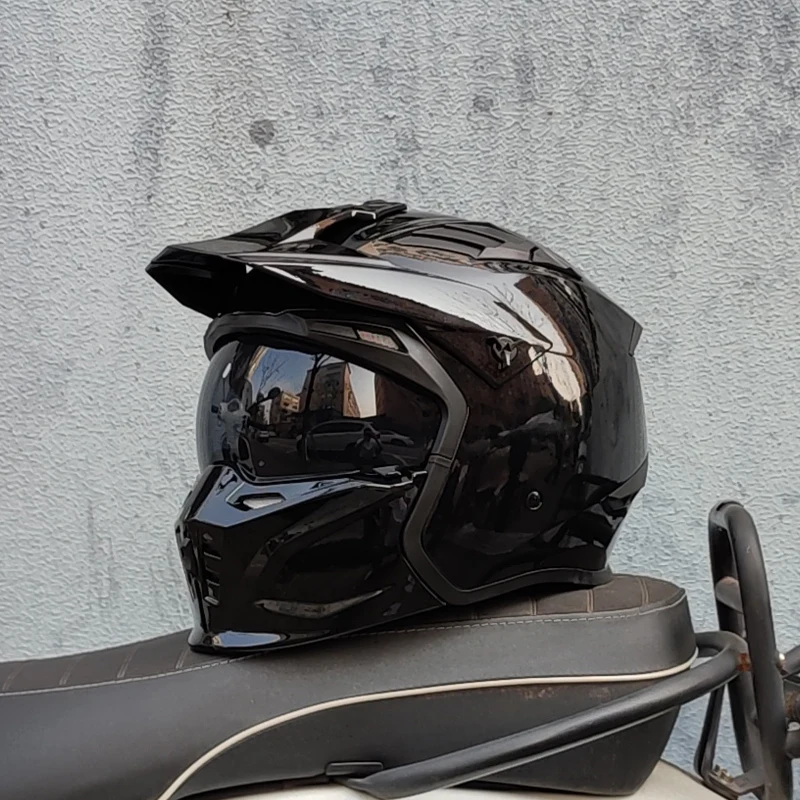 ORZ Motorcycle Helmet Vintage Casque Moto Black Warrior Combination Helmet Full Half Helmet Cruising Cascos Motorcross Capacetes