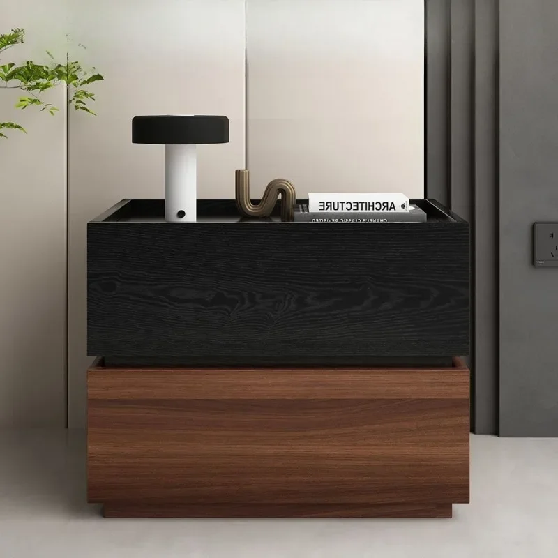 Modern Two-Tone Floating-Look Nightstand with Wooden Frame, Minimalist Color Block Bedside Table for Bedroom Storage