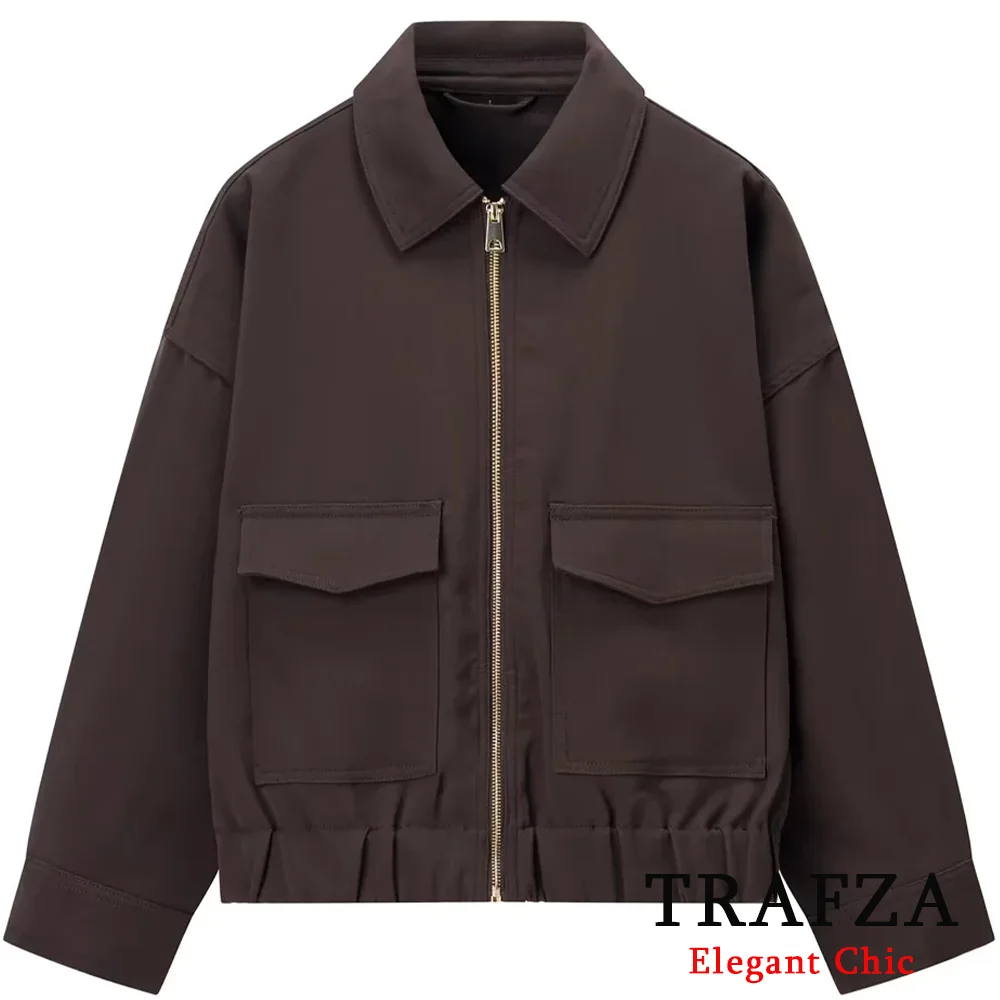 

KONDALA Women Casual Solid Short Jacket Lapel Pockets Zipper Long Sleeve Jacket 2025 Spring Autumn Streetwear Basic Chic Jacket