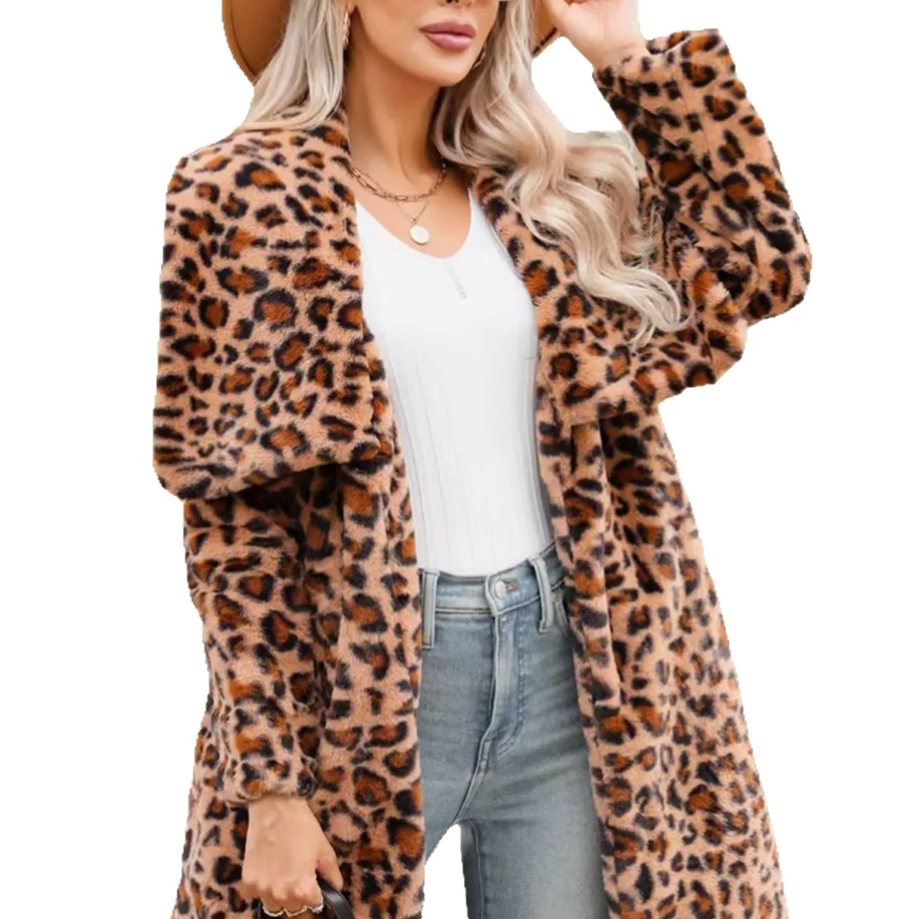 2025 جديد ليوبارد طباعة معطف طويل أفخم المرأة فو الفراء معطف دافئ موضة Desin سميكة يندبروف ملابس الشتاء #5