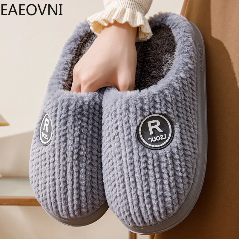 Slippers for Men Fluffy Slipper Lightweight Hard-wearing Home Cotton Shoes Keep Warm Easy To Clean EAEOVNI Main Push Male Shoe