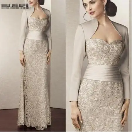 2022 New On Sale Elegant Brown Appliqued Lace PleatsFull Sleeves Mother of the Bride Dresses Sweetheart Wedding Party Gowns