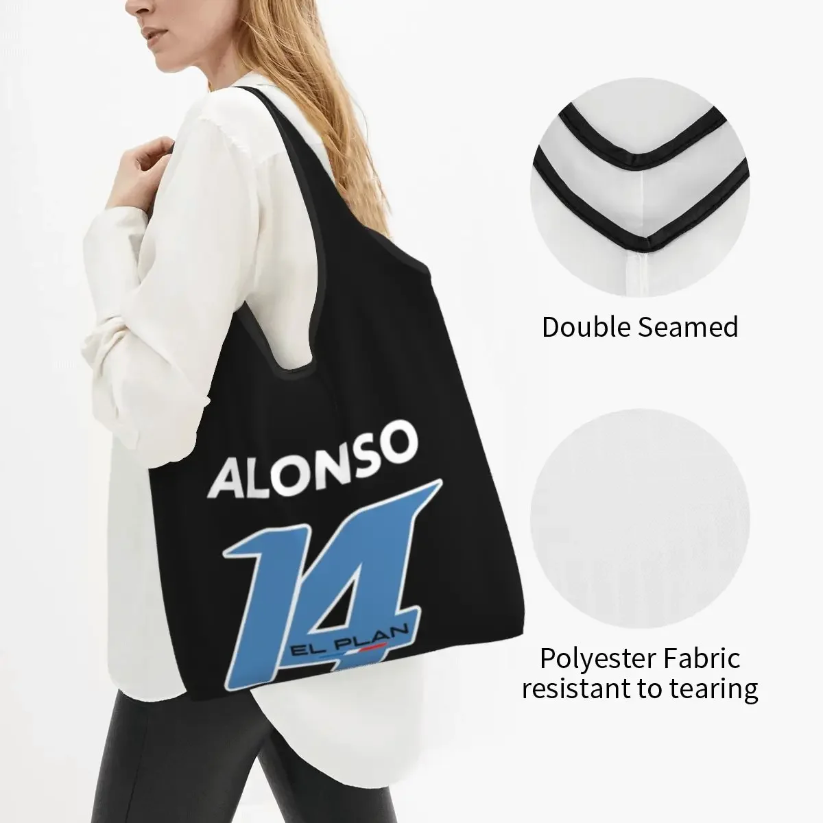 Alonso 14 Motorcycle Groceries Shopping Bag Kawaii Shopper Shoulder Tote Bags  Capacity Portable Fernando Sports Car Handbag