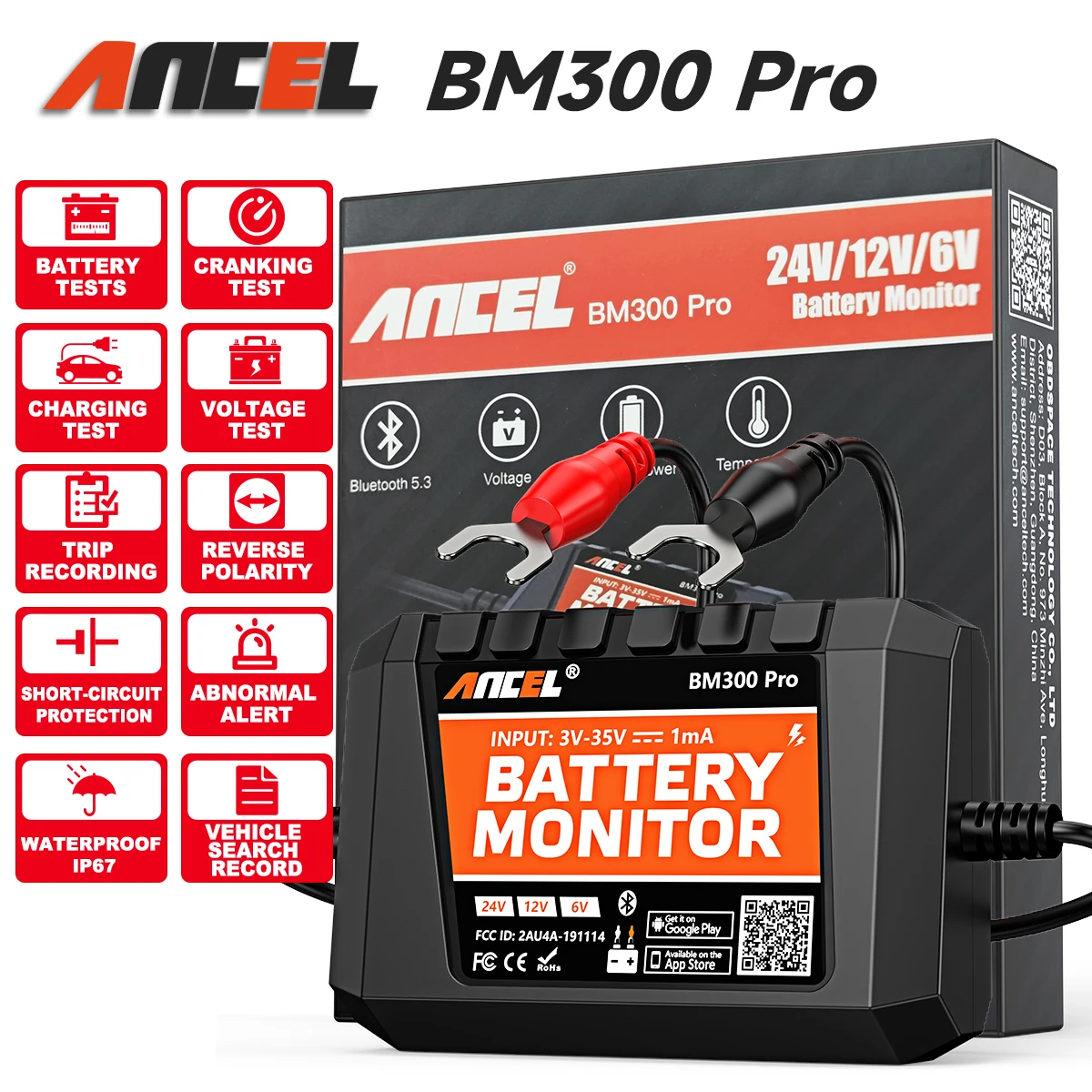 

(Upgraded BM300) ANCEL BM300 Pro 6V 12V 24V Battery Monitor Bluetooth 5.3 Battery Monitor with Charging Cranking System check