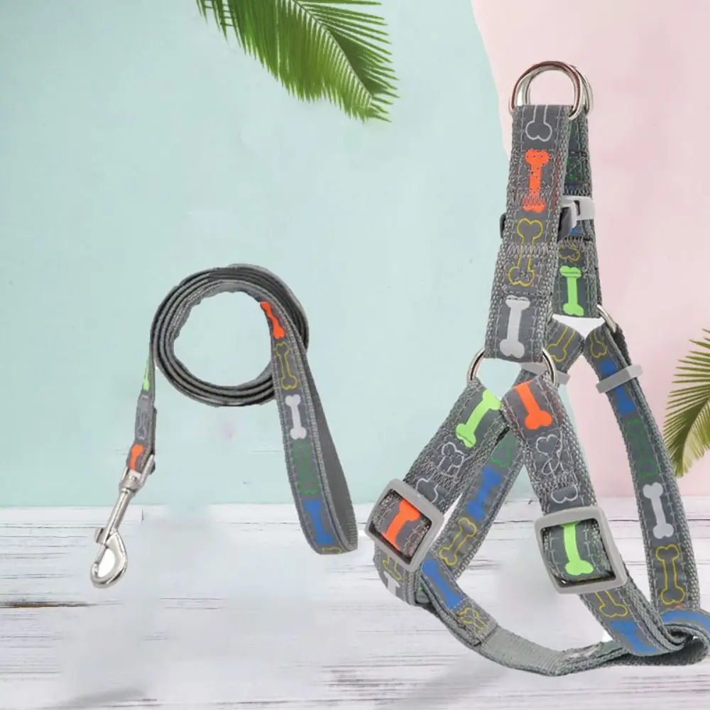 قابل للتعديل الملونة العظام الكلب تسخير سترة المضادة للانفصال مقاومة للاهتراء طوق الحيوانات الأليفة تسخير المقود مع حبل البوليستر