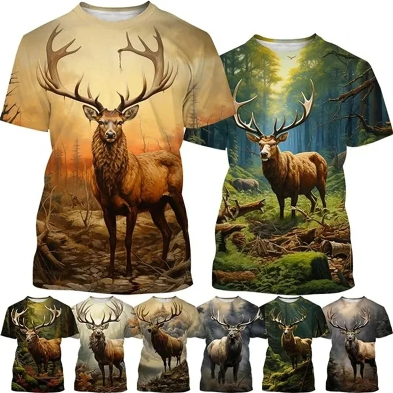 Summer Tops Men Women Elk Moose Deer Hunting Camouflage 3D All Over Printed Oversized Short Sleeve T Shirt Cool Clothing Tops