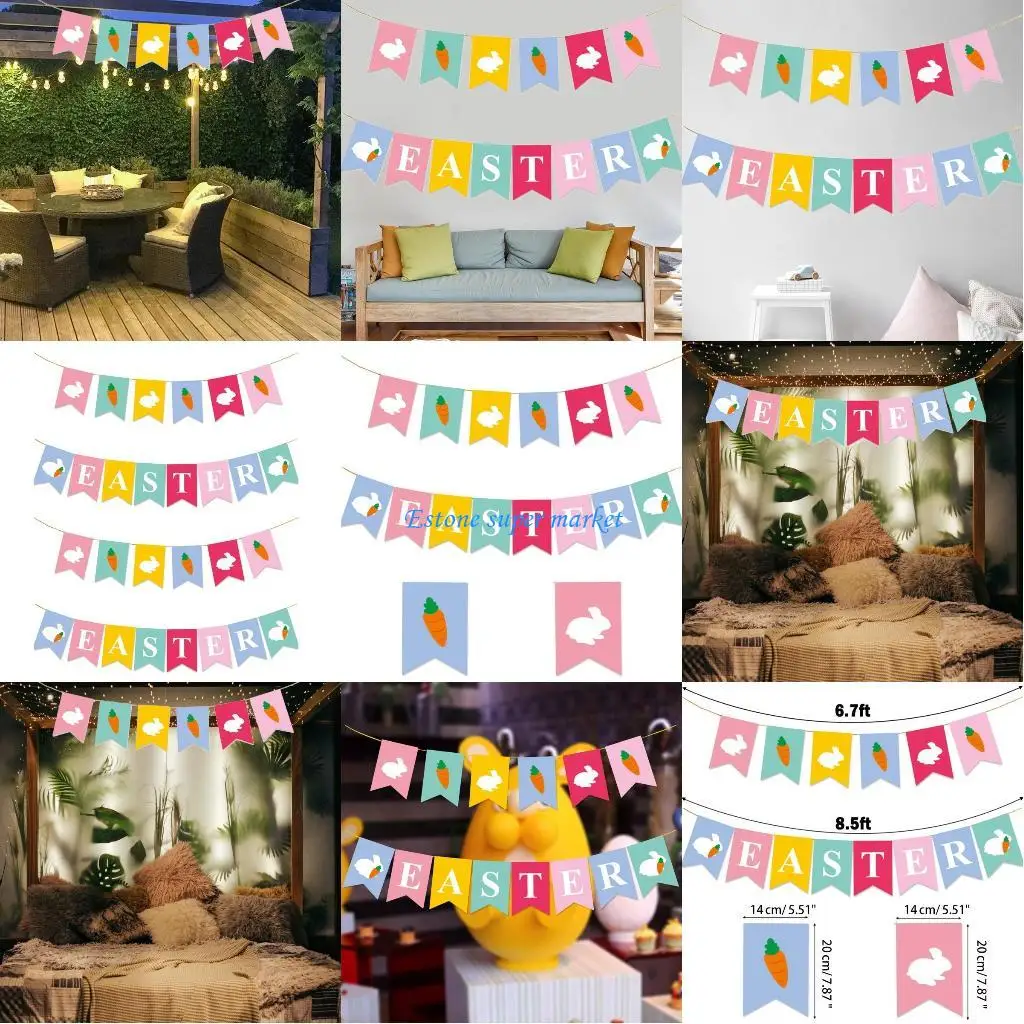 

090B Colorful Hanging Decoration Holiday Bunting Flag Ornament for Easter Day Yard Decor Party Setting Holiday Supplies Props